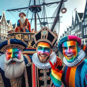 Joyous Sinterklaas Celebration in Modern Volendam - Festive Atmosphere
