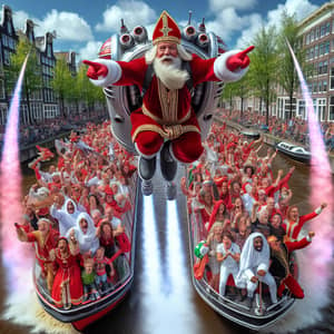 Canal Pride Celebration in Amsterdam | Festive Sinterklaas Flying with Jet-pack