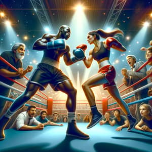 Intense Boxing Match: Black Man vs Hispanic Woman in Ring