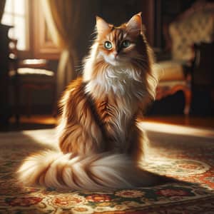Elegant Feline on Victorian-era Rug: Russet & White Beauty