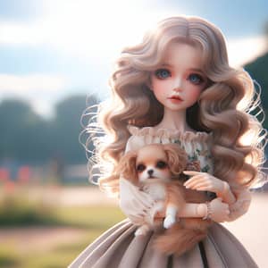 Ethereal Beauty Holding Dog Outdoors | Picture-Perfect Scene