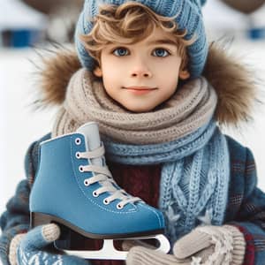 Winter Fun: Boy with Blue Ice Skates
