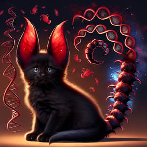 Unique Black Kitten with DNA Ears and Scorpion Tail