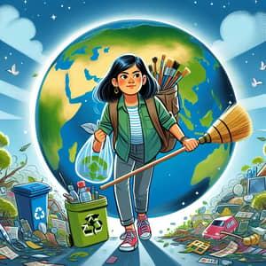 Empowering Youth: South Asian Girl Saving Planet from Pollution