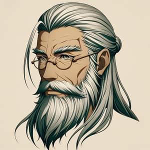 Wise Elderly Man Anime: Grey Hair & Beard Artwork