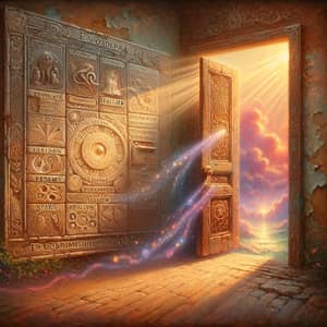 Late 19th-Century Romanticism Oil Painting: Symbolic Doorway of Wisdom and Dreams