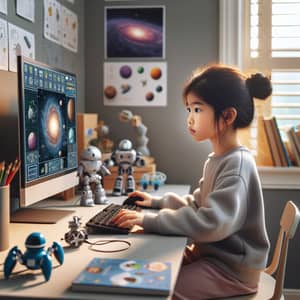 Interactive Learning for Kids: East Asian Female Child Engaged in Educational Game