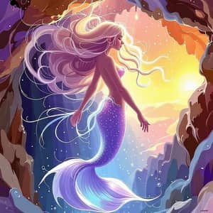 Ethereal Mermaid in Glowing Underwater Cave - Fantasy Art