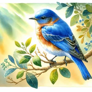 Bluebird Watercolor Painting: Tranquil Nature Scene