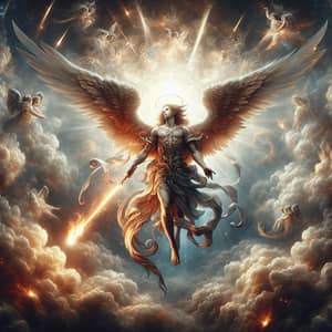 Detailed Image of Seraph with Flaming Sword in Divine Setting
