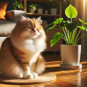 Silky Orange and White Domestic Cat in Cozy Living Room