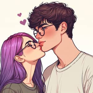 Caucasian Woman with Glasses Kissing Hispanic Teenage Boy