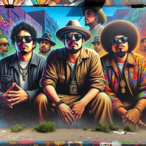 Dynamic Mexican Rappers' Debut Album Cover on Graffiti Wall