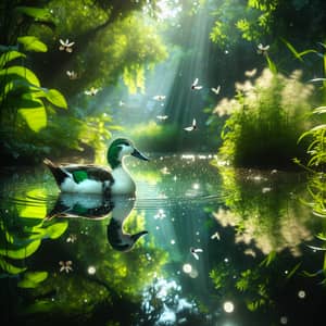 Serene Duck Swimming in Green Pond
