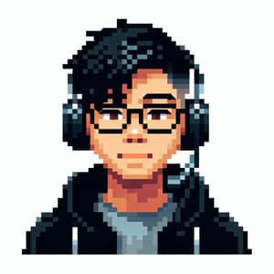 Pixel Art Portrait of a Young Asian Man in Headphones