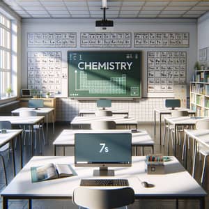 Modern White Chemistry Classroom with Electronic Blackboard