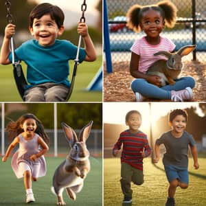 Multicultural Kids, Ages 6-7, Playful Activities on Swings & Field