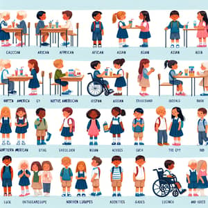 Illustrations of Diverse Children in School Settings