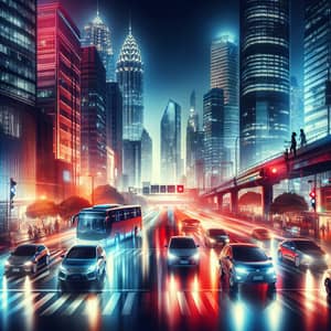 Vibrant Urban Traffic Scene with Cars and Pedestrians