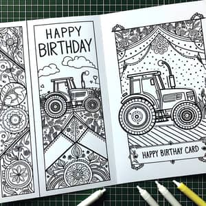 Tractor Themed Birthday Card - Foldable for Coloring Fun