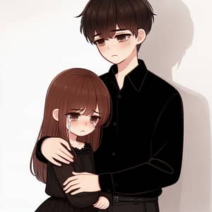 Upset Girl in Black Dress Comforted by Boy in Black Shirt