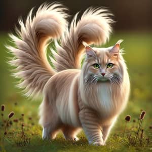 Unique Cat with Three Tails | Fluffy Light Brown Feline
