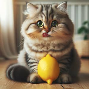 Adorable Cat Licking Lemon | Cute Feline Image