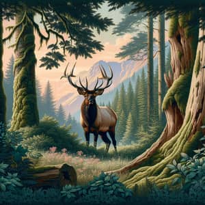 Robust Elk in Verdant Forest: Nature's Grace Captured