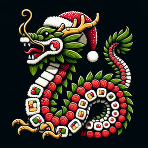 Charming Sushi Dragon Illustration with Santa Hat for Holidays