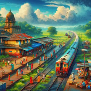Vibrant Indian Railway Scene | Lush Green Landscape View