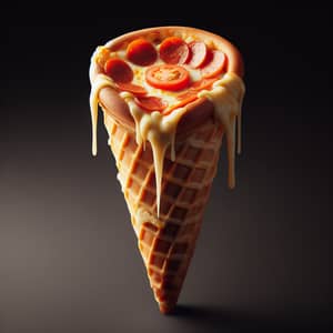Cone-Shaped Pizza with Cheese, Pepperoni, and Tomato Slice