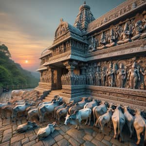 Shiva Temple: Sacred Cows Bowing in Reverence