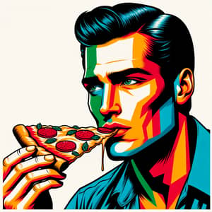 Pop Art Brad Pitt Eats Pizza - Vibrant Pop Art Style
