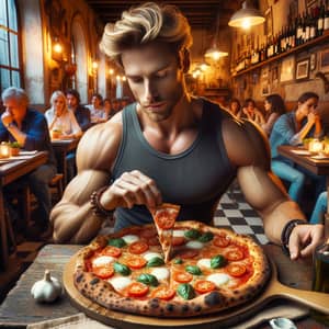Brad Pitt Lookalike Enjoying Authentic Italian Pizza | Pizzeria Scene