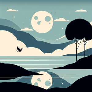 Dream in Minimalistic Style | Serene Moon, Lonely Tree, Bird Silhouette