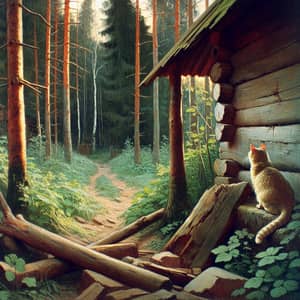 Rural House with Woods and Meowing Cat