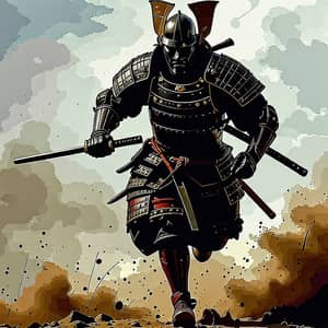 Running Samurai in Full Armor - Japanese Warriors