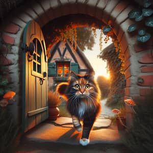 Vibrant Orange and Black Cat Exploring Quaint House