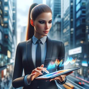 Professional Female Business Person with Digital Tablet in Cityscape