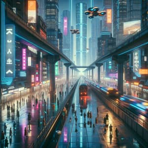 Futuristic Cyberpunk Cityscape: Technology & Neon Lights