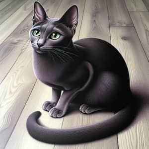 Elegant Domestic Cat with Green Eyes | Velvet-like Charcoal Fur