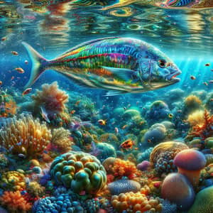 Vibrant Underwater Scene with Iridescent Fish and Colorful Coral