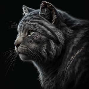 Warrior Cat with Dark Gray Fur and Distinctive Stripes
