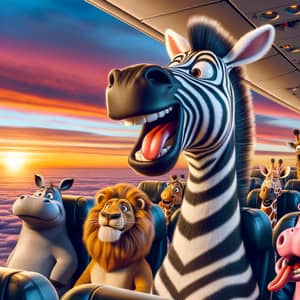 Animated Zebra on Thrilling Plane Ride with Famous Friends