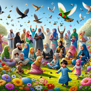 Joyful Gathering of Diverse Muslim Parents in Nature