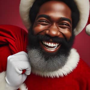 Cheerful Black Santa Claus Carrying Toy Sack | Festive Portrait