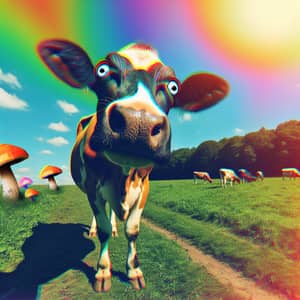 Dazed Cow in Lush Pasture | Surreal Countryside Scene