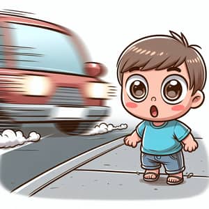 Surprised Child Watches Fast Car Rush By | Safety Scenario