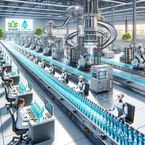 Futuristic Factory Production Line with Autonomous Robots and Eco-Friendly Processes