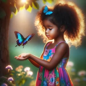 African-American Little Girl and Butterfly: Childhood Wonder Captured